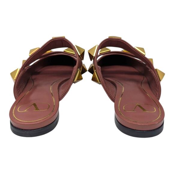 Valentino Garavani Roman stud leather pointed toe flat mule gold brown 38 - Picture 7 of 13